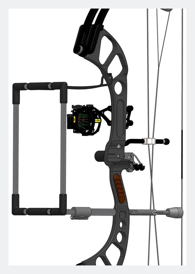 Stealth Shield carbon frame mounted at the stabilizer location on a compound bow