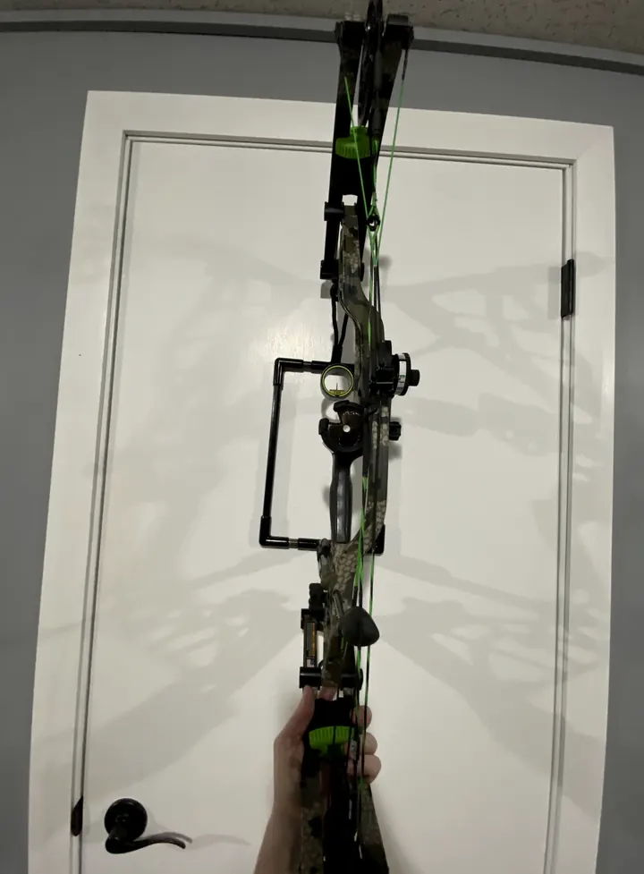 Front view of the Stealth Shield frame on a bow, ready for concealment